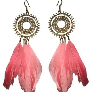 Forever 21 Gold/Coral Feather Drop Earrings